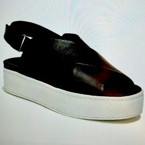 Vince black leather Weslan cross strap platform sandals US 7.5